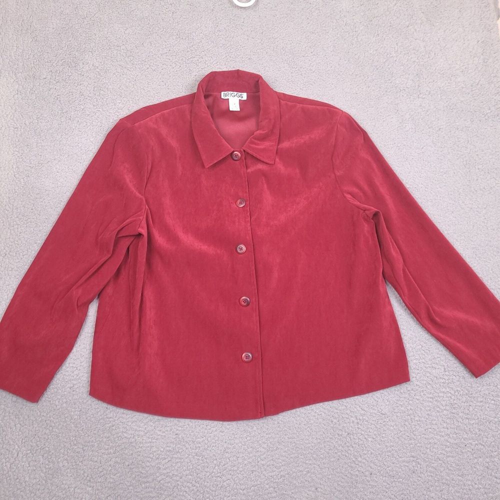 Briggs Blazer Jacket Woman Plus 1X Suede Red Button Down Collared Shoulder Pads
